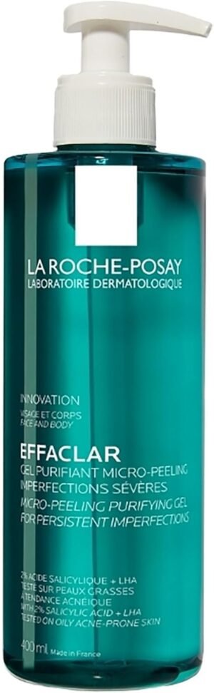 La Roche Posay Effaclar Gel Micro-Peeling Purificante per Pelle Grassa a Tendenza Acneica, Azione Detergente, Pelle Levigata, Rimuove Sebo e Impurità, con Acido Salicilico, LHA e Zinco, 400 ml