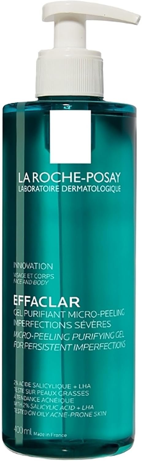 La Roche Posay Effaclar Gel Micro-Peeling Purificante per Pelle Grassa a Tendenza Acneica, Azione Detergente, Pelle Levigata, Rimuove Sebo e Impurità, con Acido Salicilico, LHA e Zinco, 400 ml