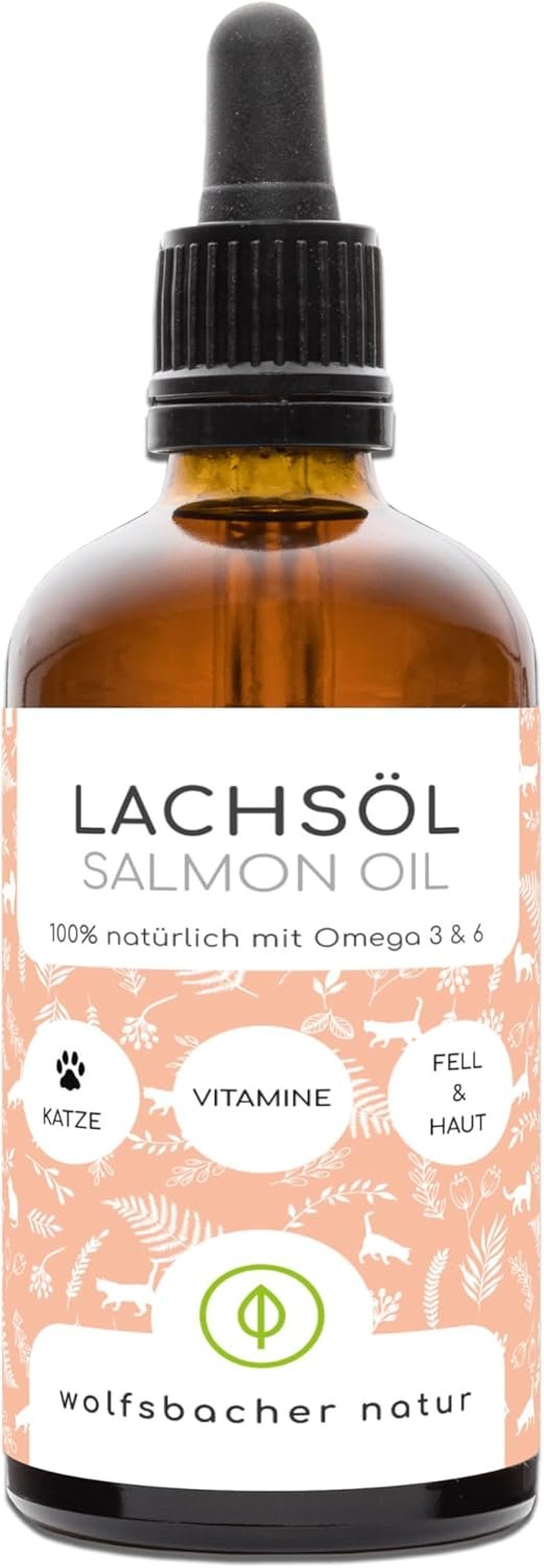 Wolfsbacher Olio di Salmone per Gatti 100 ml Naturale di Salmone Atlantico Norvegese con Omega 3 e 6