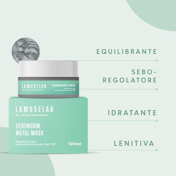 LaMuseLab LAMUSELAB Metal Mask Peel Off Maschera Seboregolatrice Purificante per Pelli Miste o Grasse Elimina Brufoli e Punti Neri, Riequilibra il PH del Viso 100ml