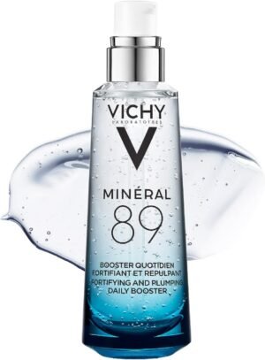 Vichy Minéral 89 Booster quotidiano, fortificante e rimpolpante, per tutti i tipi di pelle, pelle tonica e idratata, arricchito con acido ialuronico e acqua vulcanica, 75 ml