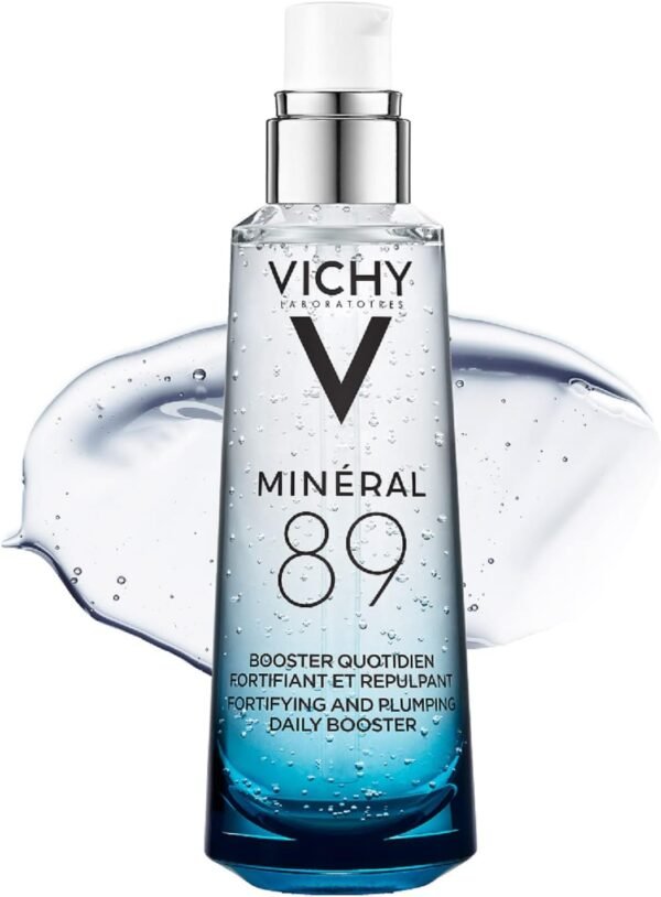 Vichy Minéral 89 Booster quotidiano, fortificante e rimpolpante, per tutti i tipi di pelle, pelle tonica e idratata, arricchito con acido ialuronico e acqua vulcanica, 75 ml