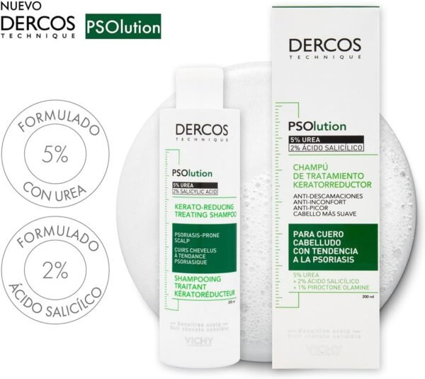 Vichy Dercos Psolution Shampoo Anti-Squamazione per Cuoio Capelluto Tendente alla Psoriasi che rassoda Prurito e Formicolio con Acido Salicilico 200ml