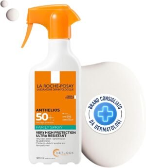 La Roche-Posay Anthelios SPF50+ Protezione solare elevata pelle UVA/UVB lunga con XL-Protect, glicerina e tecnologia Netlock, 300 ml, Anthelios