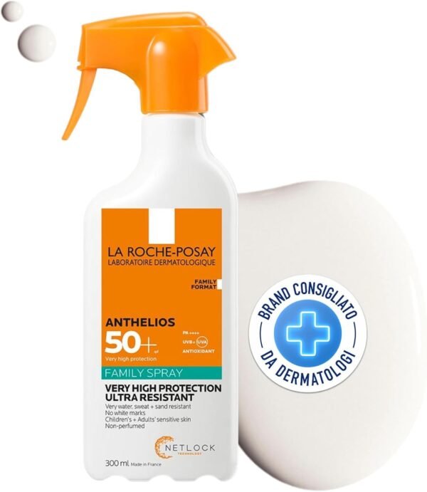 La Roche-Posay Anthelios SPF50+ Protezione solare elevata pelle UVA/UVB lunga con XL-Protect, glicerina e tecnologia Netlock, 300 ml, Anthelios