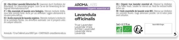 Lavanda Vera Biologica (Lavandula Officinalis) – 5 ml – Olio Essenziale Chemiotipizzato e Certificato AB – Aroma Labs – Prodotto in Francia