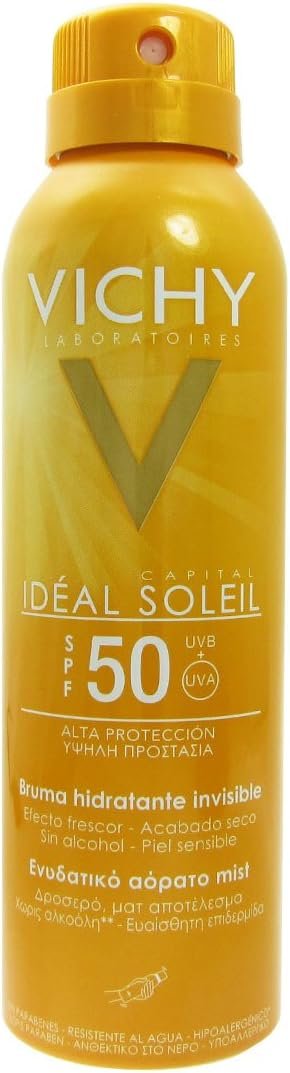 Vichy Capital Soleil SPF50 Spray Idratante Invisibile, Protezione e Idratazione UVA, UVB, Filtro Mexoryl XL Fotostabile, Tecnologia di Microdiffusione, 200 ml