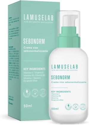 LAMUSELAB Sebonorm Crema Viso Sebonormalizzante, Protegge e Idrata la Pelle, Regola e Riequilibra la Secrezione Sebacea, 50 ml