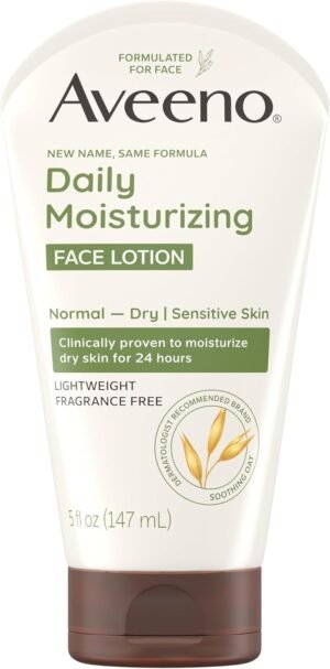 61o5z6JRUQL._AC_SL1500_.jpg Aveeno Crema viso idratante quotidiana all'avena prebiotica senza profumo per pelle secca, crema viso clinicamente testata per idratare la pelle secca per 24 ore, senza parabeni, profumo e coloranti, 5 oz