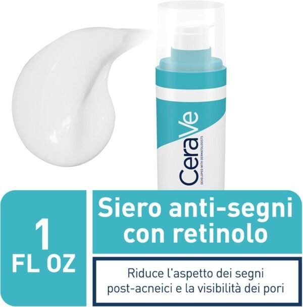 Siero anti-macchie CeraVe con retinolo, per segni post-imperfezioni e pori dilatati, pelle morbida e liscia, retinolo incapsulato, liquirizia, ceramidi e niacinamide, 30 ml