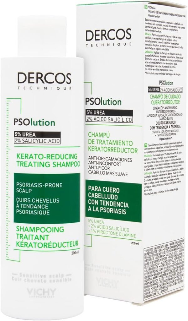 Vichy Dercos Psolution Shampoo Anti-Squamazione per Cuoio Capelluto Tendente alla Psoriasi che rassoda Prurito e Formicolio con Acido Salicilico 200ml