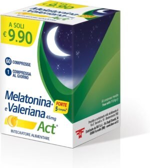 Melatonin Act + Forte 5 Complex, Integratore Alimentare Potenziato + 5 Complex Melatonina e Valeriana 45mg, 1 Confezione da 60 Compresse