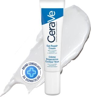 CeraVe Crema Riparatrice Contorno Occhi per un contorno occhi idratato a lungo, borse ridotte e occhiaie attenuate, per tutti i tipi di pelle, con acido ialuronico e ceramidi, 15 ml