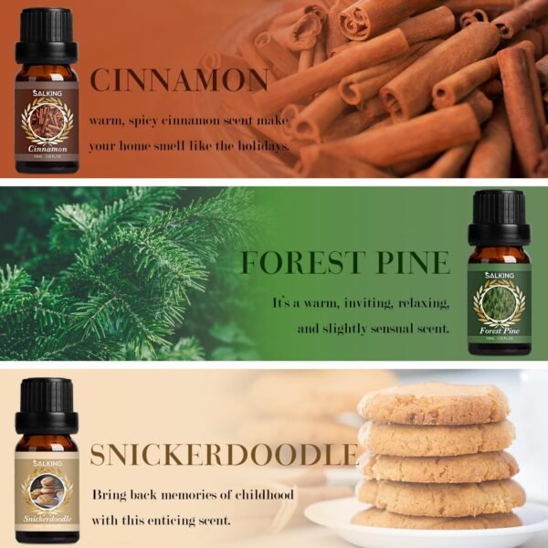 SALKING Oli Essenziali Autunnali per Diffusori 6x10ml, Set di Oli Essenziali Puri per Aromaterapia e Massaggi - Vaniglia, Torta di Zucca, Snickerdoodle, Sidro di Mele, Pino Silvestre, Mais Dolce