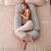 71VYwIAzQL._AC_SL1500_.jpg Momcozy Cuscino per gravidanza per dormire, a forma di U, per donne in gravidanza, con fodera rimovibile in jersey di cotone, cuscino premaman da 145 cm, grigio