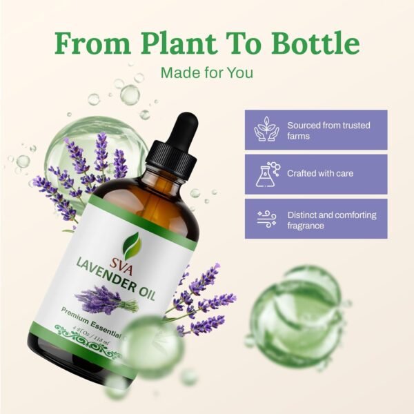 71-oz3n-VqL._AC_SL1500_.jpg SVA ORGANICS Olio essenziale di lavanda naturale al 100% - Olio aromatico di grado terapeutico, fluido da 4 once con contagocce | Oli naturali per aromaterapia