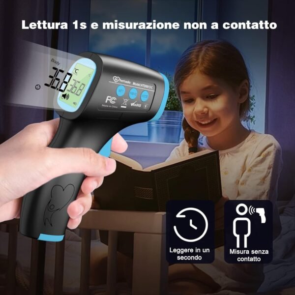 Termometro per febbre a infrarossi, Termometro digitale, Termometro per ambiente interno, Modalità corpo e Modalità superficie, con allarme febbre e ampia memoria, pronto per tutte le età - Nero
