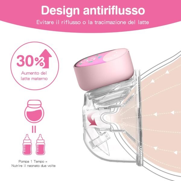 Tiralatte Elettrico Portatile Indossabile, 4 modalità e 12 Livelli, Tiralatte Elettrico per Neonati con Display LCD, Silenzioso e Indolore, 10 Sacchetti per la Conservazione del Latte Gratuiti, 180 ml