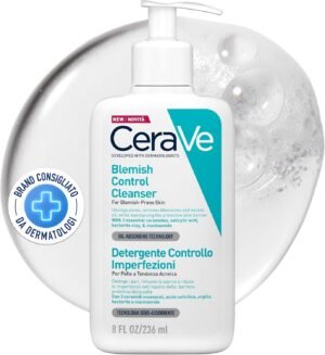 CeraVe Detergente per il controllo delle imperfezioni per pelle grassa a tendenza acneica, Azione purificante, Imperfezioni ridotte, Acido salicilico e Argilla purificante, 8 oz
