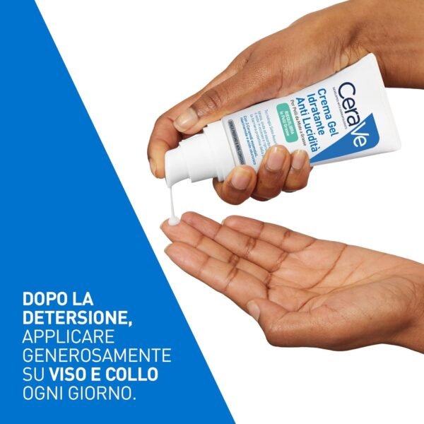 CeraVe Crema Gel Idratante Antilucente per Pelli Miste Grasse a Tendenza Acneica, Effetto Opaco, Pelle Idratata, Tecnologia Seboassorbente, con Acido Ialuronico, Ceramidi e Niacinamide, 53 ml