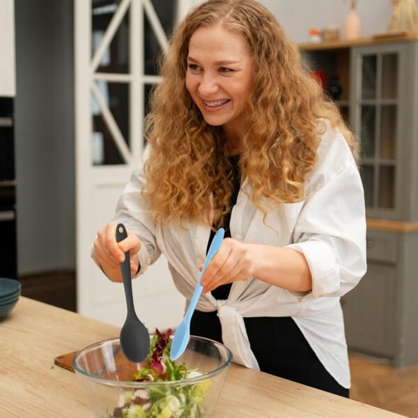 4 cucchiai in silicone, cucchiai in silicone colorati, cucchiai da cucina antiaderenti, piccoli cucchiai da cucina, cucchiai da portata, cucchiai da forno, strumenti per mescolare e mescolare (blu,