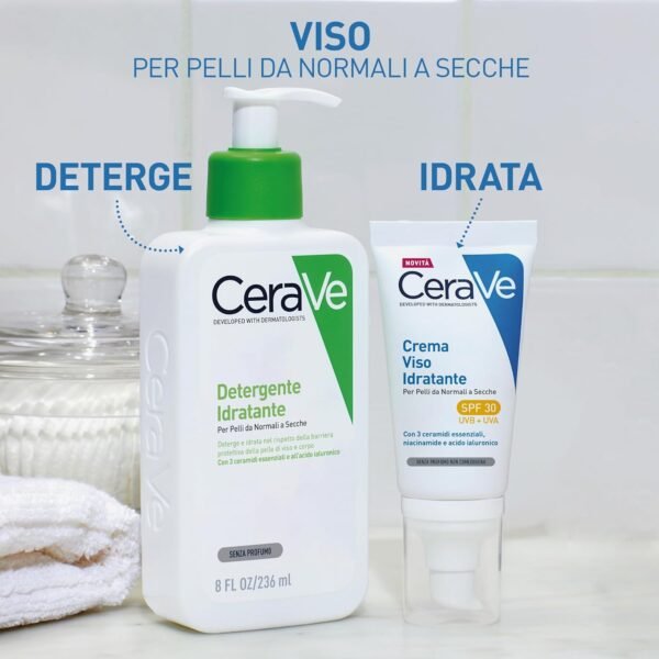 CeraVe Crema viso idratante SPF 30, per pelli da normali a secche, idratazione profonda, assorbimento rapido, protezione solare SPF 30 e acido ialuronico, 53 ml