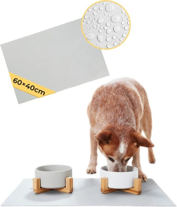 PiuPet® Tappetino Ciotola per Cani e Gatti I 60 x 40 cm I Tappetini Idrorepellenti I Tappetino Antiscivolo in Silicone Facile da Pulire | Tappetino per ciotola per cani | Accessori per gatti