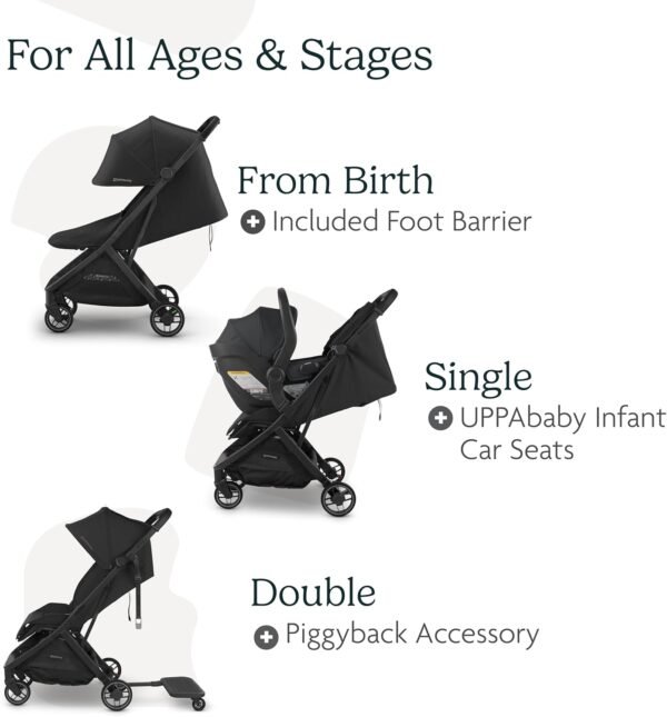 UPPAbaby Minu V3 - Passeggino da viaggio, leggero e compatto, pieghevole con una sola mano, sin dalla nascita e compatibile con l'overhead, Savannah (grigio perlato/struttura in carbonio/pelle