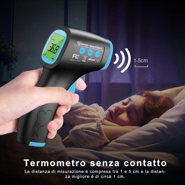 Termometro per febbre a infrarossi, Termometro digitale, Termometro per ambiente interno, Modalità corpo e Modalità superficie, con allarme febbre e ampia memoria, pronto per tutte le età - Nero