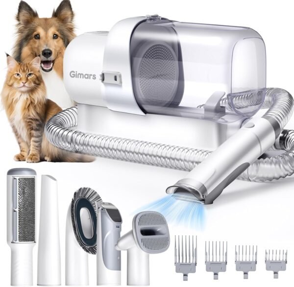 Gimars Aspirapeli per Cani 2.3L Kit 5 in 1 per Toelettatura Cani, Aspirapolvere per Animali Domestici con Spazzola, Forte Aspirazione 3 K/7 K/12 K Pa Tagliacapelli Elettrico Ultra Silenzioso per Gatti, Professionale