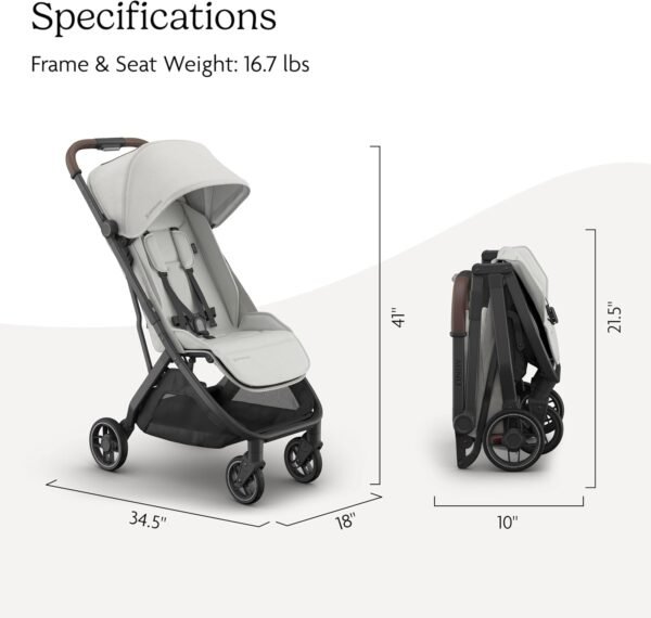 UPPAbaby Minu V3 - Passeggino da viaggio, leggero e compatto, pieghevole con una sola mano, sin dalla nascita e compatibile con l'overhead, Savannah (grigio perlato/struttura in carbonio/pelle