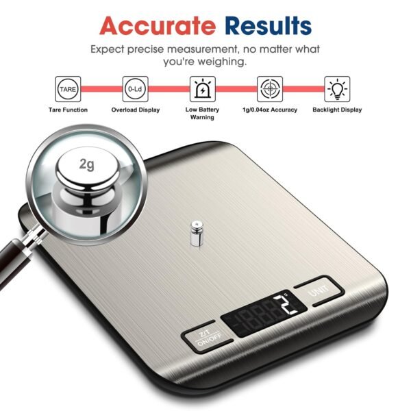 Mik-Nana Bilancia da Cucina Digitale 10kg Grammi e Once per Cucinare il Caffè Confezione da 6 con Funzione Tara Display LCD Acciaio Inossidabile Facile da Pulire