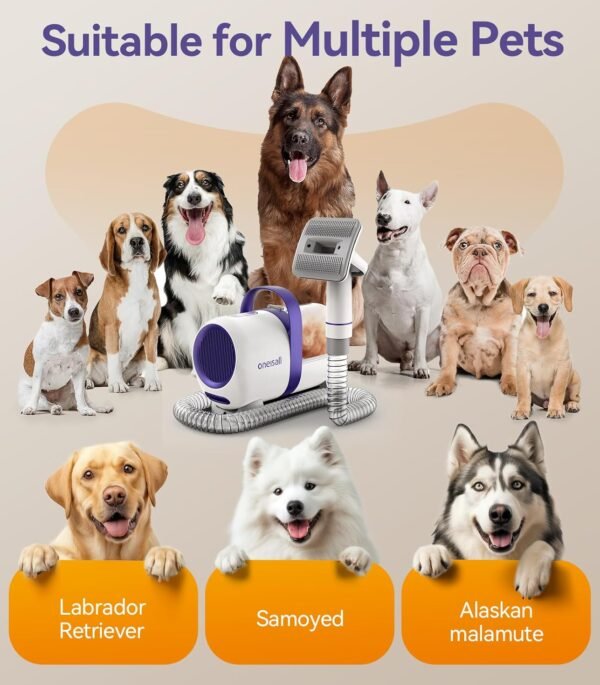 Oneisall Aspirapolvere per Cani con Spazzola, Aspirapolvere per Cani con Potente Potenza di Aspirazione con 12000 Pa, Aspira il 99,99% dei Peli di Animali Domestici (1,5 L) con 4 Accessori per la Cura