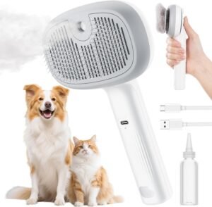 pecute Spazzola a vapore per gatti, Spazzola a vapore per cani, Funzione nebbia densa e nebbia fine, Senza calore, Epilazione con un clic, Peli lunghi e corti, Serbatoio dell'acqua visibile, Bianco