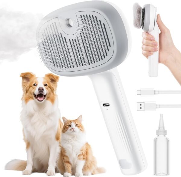 pecute Spazzola a vapore per gatti, Spazzola a vapore per cani, Funzione nebbia densa e nebbia fine, Senza calore, Epilazione con un clic, Peli lunghi e corti, Serbatoio dell'acqua visibile, Bianco