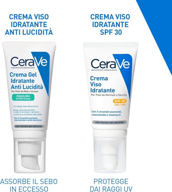 CeraVe Crema Gel Idratante Antilucente per Pelli Miste Grasse a Tendenza Acneica, Effetto Opaco, Pelle Idratata, Tecnologia Seboassorbente, con Acido Ialuronico, Ceramidi e Niacinamide, 53 ml