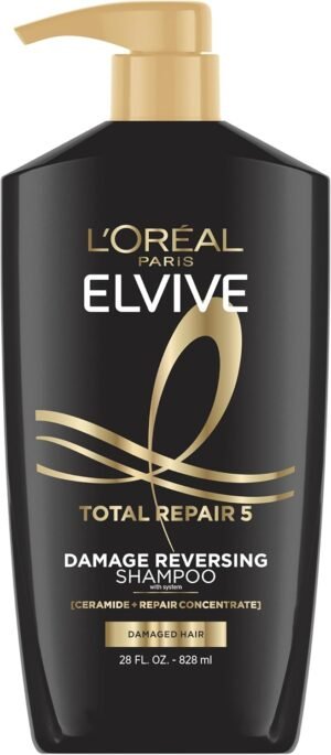 L'Oréal Paris Elvive Total Repair 5 Shampoo riparatore, per capelli danneggiati, shampoo con proteine ​​e ceramide per capelli forti, setosi, lucenti, sani e rinnovati, 28 fl. oz.