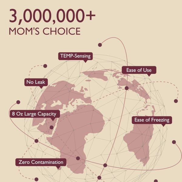 Momcozy 120 sacchetti per latte materno con rilevamento della temperatura per congelamento del latte materno da 8 once con profilo piatto salvaspazio per refrigerazione e congelamento