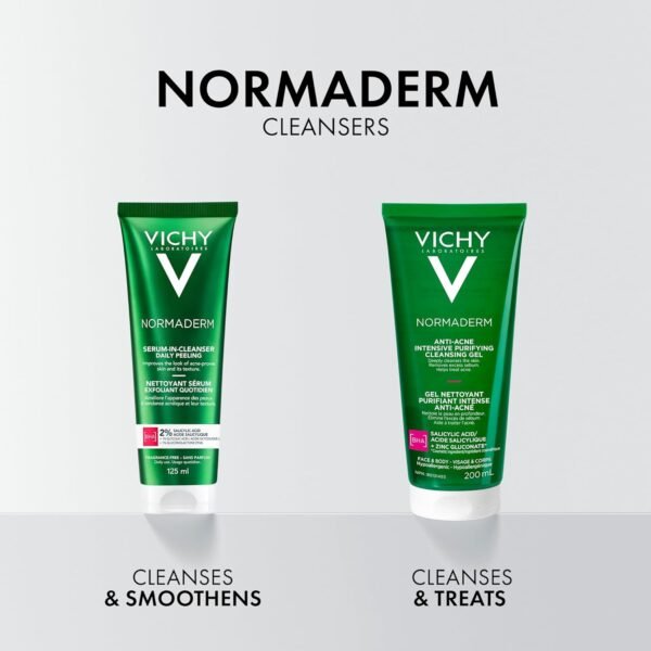 Vichy Normaderm siero detergente, peeling quotidiano per pelle con imperfezioni, macchie e cicatrici post-acne ridotte, struttura della pelle migliorata, acido glicolico e acido salicilico, 125 ml