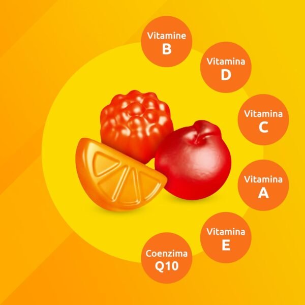 Supradyn Energy Integratore Multivitaminico Completo con Vitamine A, B, C, D, E e Coenzima Q10, 70 Caramelle Gommose Multivitaminiche al Gusto Ciliegia, Lampone e Arancia