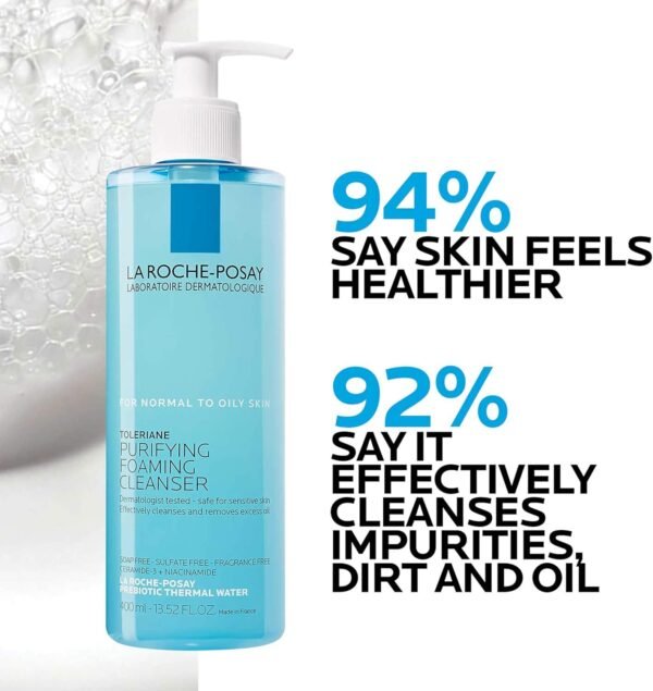 La Roche-Posay Toleriane Gel Detergente Schiumogeno Doppia Azione per Pelli Sensibili, Elimina Impurità e Sebo, Pelle Morbida e Idratata, Formula con Tensioattivi Delicati e Glicerina, 400 ml