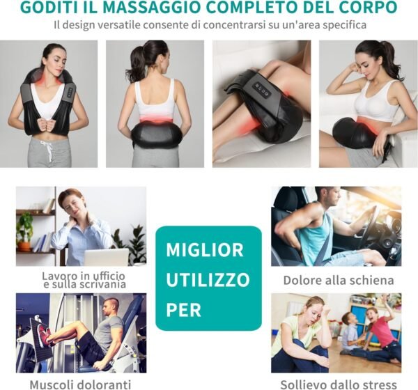 Nekteck Massaggiatore 3D per collo e spalle con calore delicato, Tejido Profundo Massaggiatore cervicale per collo, spalle e schiena, goditi il ​​massaggio cervicale per collo e spalle a casa, in ufficio e in auto