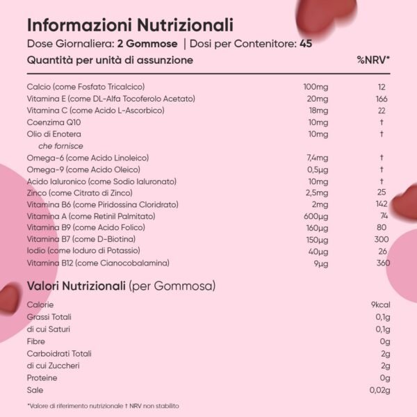 Multivitaminico da donna in caramelle gommose vegane con 13 vitamine e minerali da donna, multivitaminico completo di acido ialuronico, enotera, CoQ10, calcio, 90 caramelle gommose, aroma di fragola e lampone