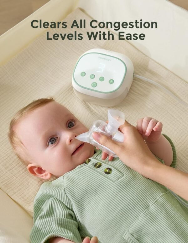 Momcozy BreezyClear Pro - Aspiratore nasale per bambini, grado ospedaliero, 75 kPa, con 9 livelli di aspirazione regolabili, pulitore elettrico per naso per bambini, lenitivo e leggero
