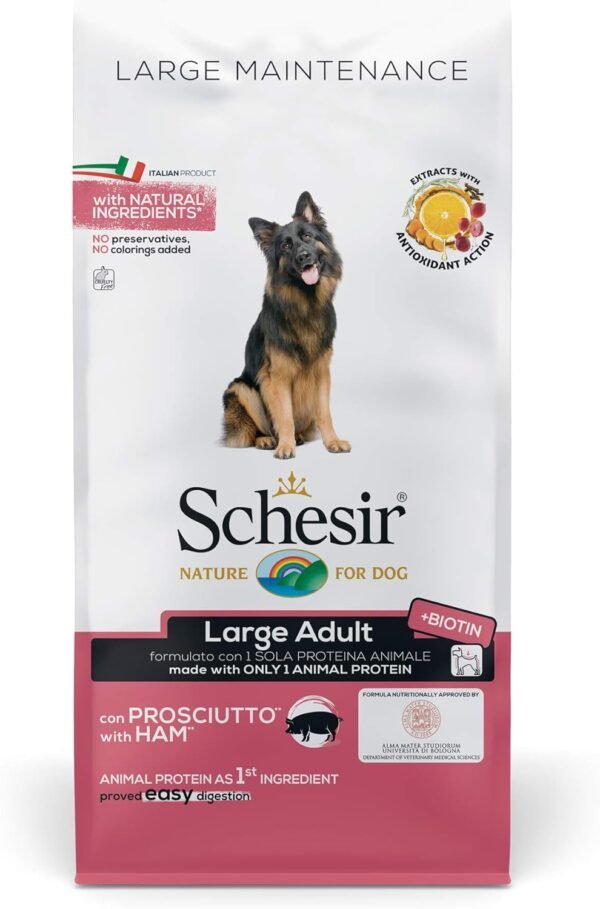71Pz4pzaB-L._AC_SL1500_.jpg Schesir, Alimento secco per Cani Adulti di Taglia Grande al Gusto Prosciutto, Linea Mantenimento in Crocchette – Formato Sacco da 12 kg