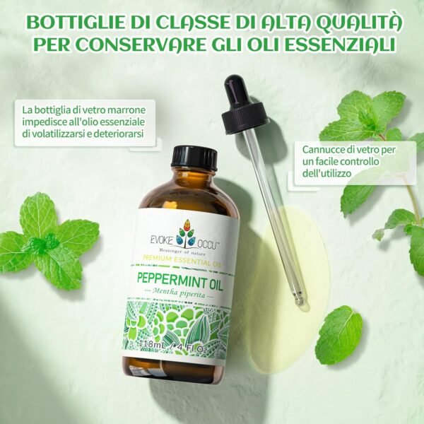 71QRawnA0xL._AC_SL1500_.jpg EVOKE OCCU Olio Essenziale di Menta Piperita 118ml Puro per Spray, Diffusore, Aromaterapia, Pelle, Massaggio, Capelli, Rinfrescante