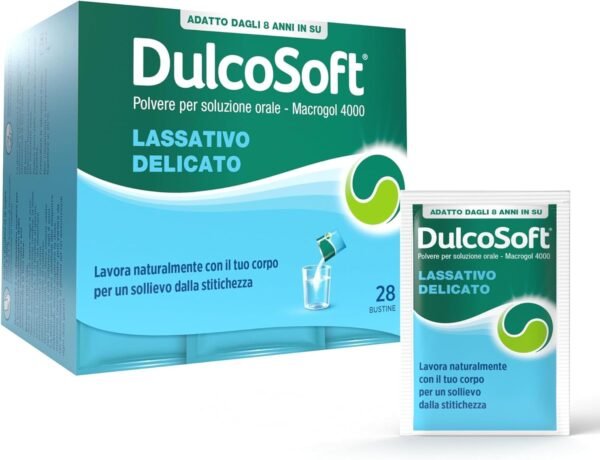 DulcoSoft Lassativo con Macrogol, Rimedi contro la Stitichezza per Adulti e Bambini – Senza Glutine, Senza Zucchero, Lassativo Delicato per Irregolarità Intestinali, Stitichezza (28 Bustine)