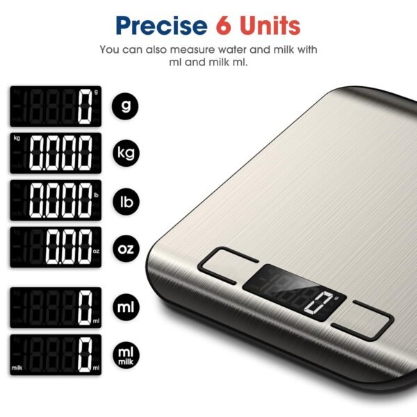 Mik-Nana Bilancia da Cucina Digitale 10kg Grammi e Once per Cucinare il Caffè Confezione da 6 con Funzione Tara Display LCD Acciaio Inossidabile Facile da Pulire