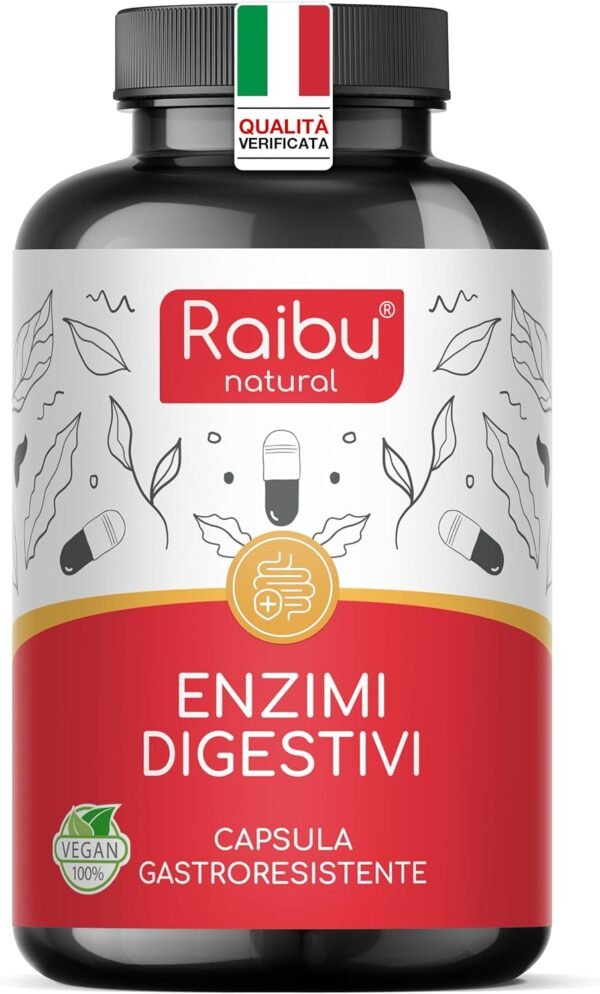 71T0jmelVFL._AC_SL1500_.jpg Enzimi Digestivi - Alta Concentrazione di Enzimi: Amilasi, Proteasi, Lattasi, Lipasi, Bromelina, Papaina - Capsule Gastroresistenti - Con Probiotico - 90 Capsule Vegane, Senza Additivi