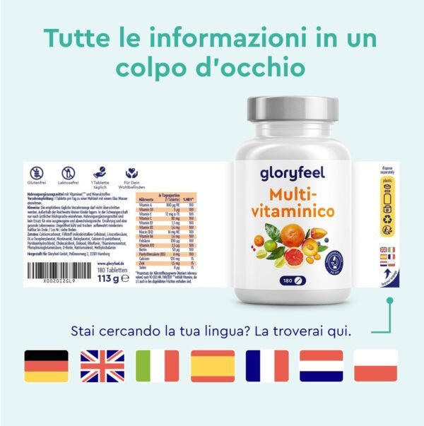 Integratore Multivitaminico Completo, 180 Compresse per 6 Mesi di Scorta, Vitamine A, B, C, D3, E e Minerali Essenziali, Calcio, Zinco e Selenio, Senza Additivi, Qualità Testata